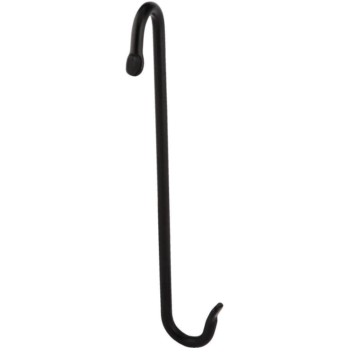 Black wrought iron S-hook plant hanger with powder-coated finish for durable home garden use