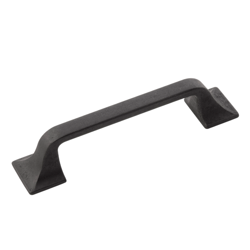 Black iron cabinet pull with curved edges, farmhouse style hardware under $50, ideal for home improvement projects