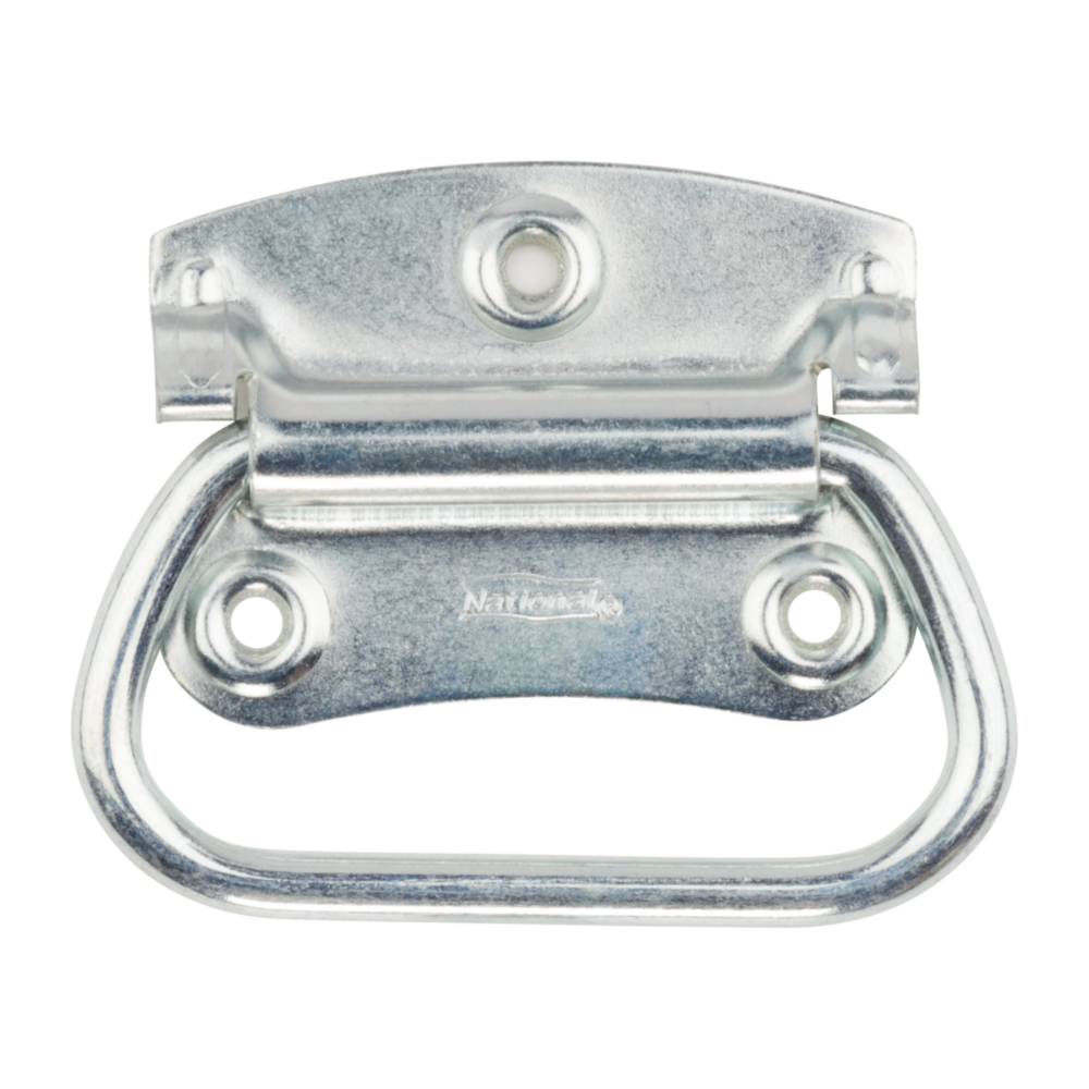 Zinc-plated steel chest handle with mounting holes for furniture hardware in under $50 collection