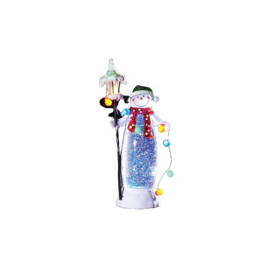 Battery operated snowman holding lamp post and string lights for indoor Christmas decorations under $100 collection