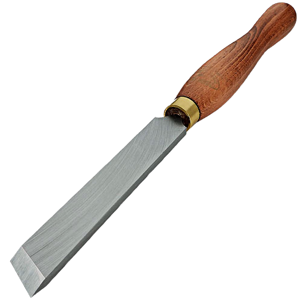 Wood-handled skew chisel with sharp angled blade for precise woodworking in tools and home improvement projects