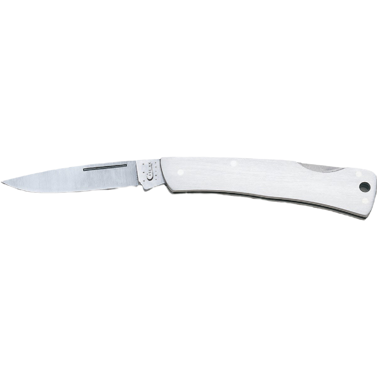 Stainless steel lockback folding knife with drop-point blade for cutting tasks in hand tools and woodworking collections