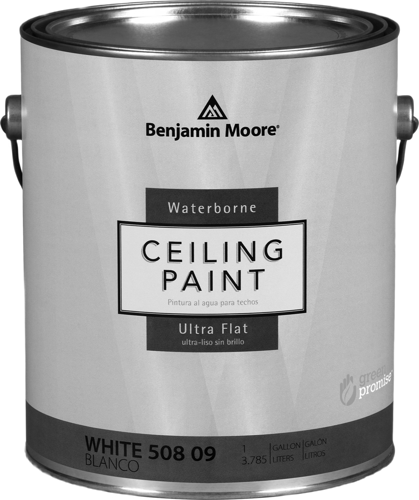 Benjamin Moore waterborne ultra flat white ceiling paint in one-gallon can for home improvement use