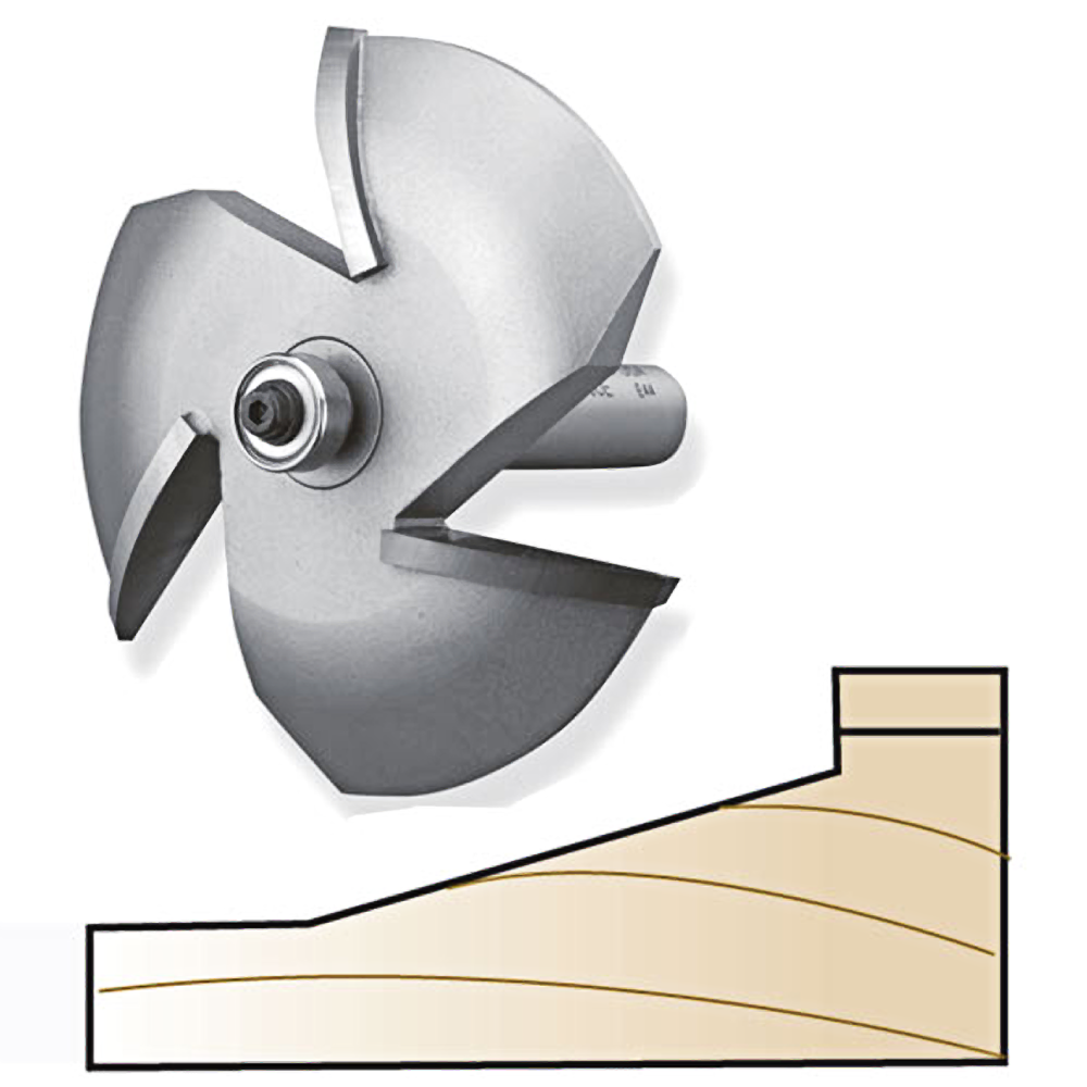 Silver 3-wing raised panel router bit with bearing guide for woodworking in tool accessories and home improvement collections