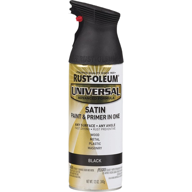 12 oz. satin black spray paint and primer in one can for rust prevention on multiple surfaces