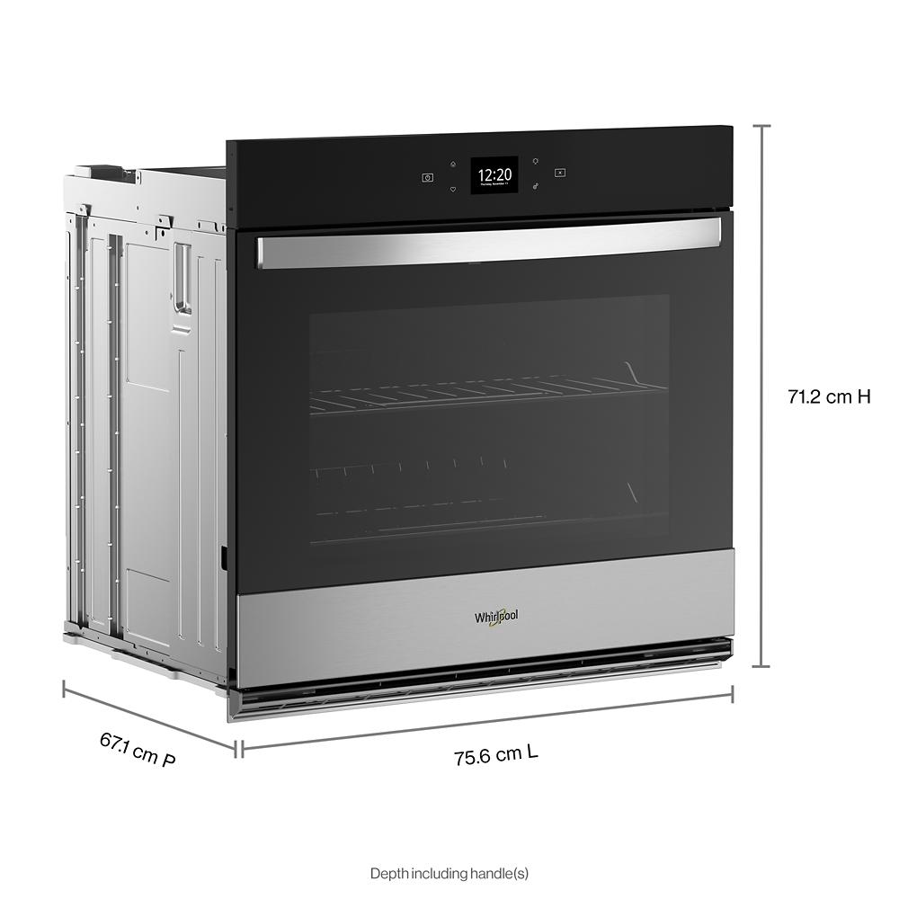 Stainless steel 30-inch single wall oven with digital display and convection cooking in kitchen appliances collection