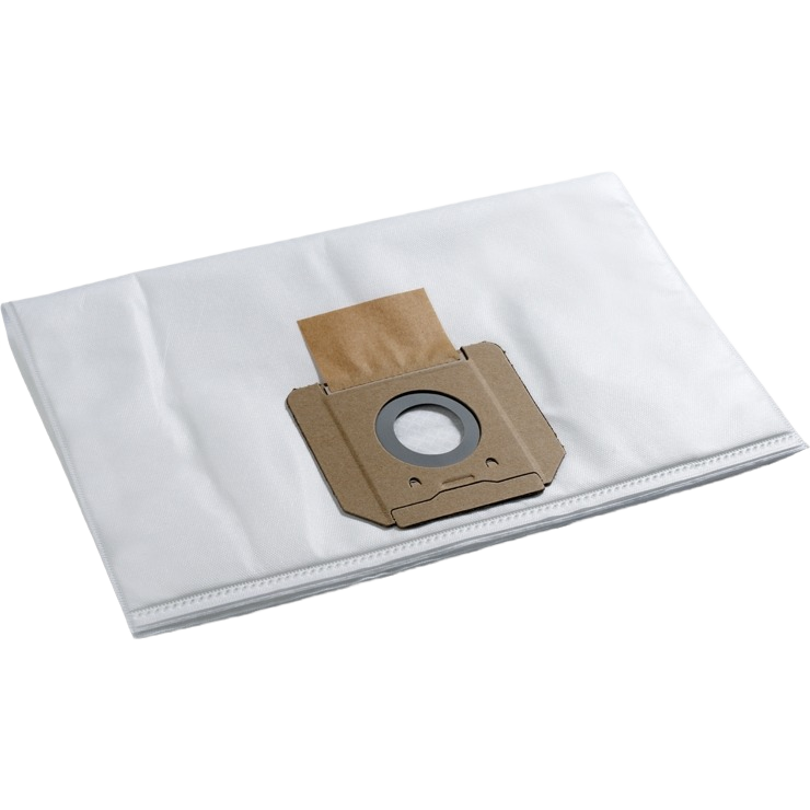 White fleece filter bag with cardboard collar designed for dust extractors in woodworking tools and air filtration collections