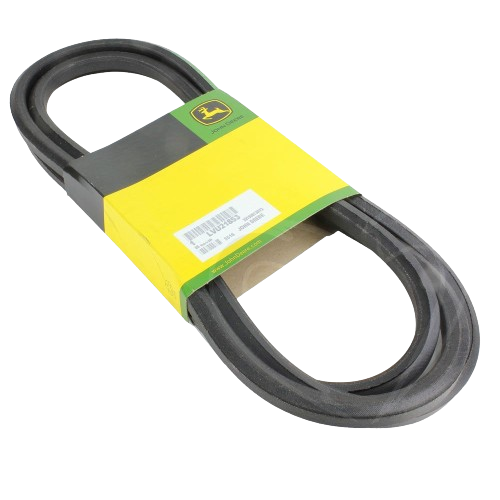 Black rubber V-belt with green and yellow John Deere branded sleeve for home improvement and tools use
