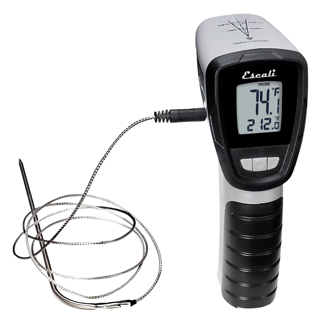 Dual-mode infrared and probe thermometer with digital display for precise cooking temperature in kitchen gadgets and tools