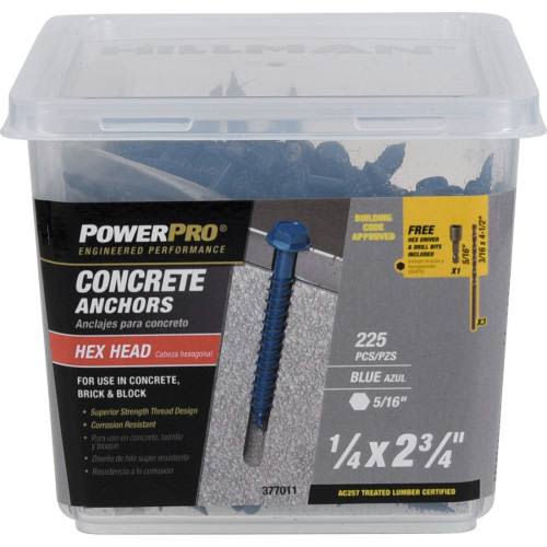 Container of 225 blue hex-head concrete anchors for hardware and lumber building materials under $100 collection