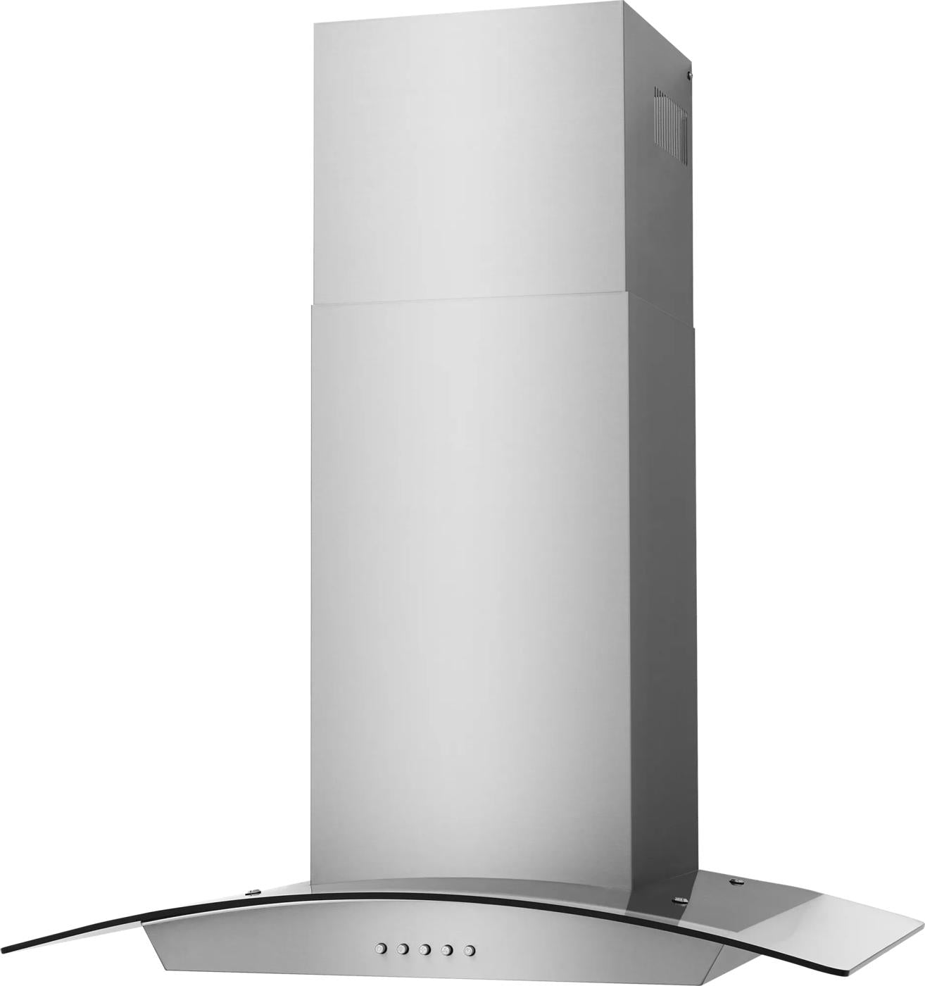 stainless steel 30-inch wall mount canopy hood with curved glass and push button controls for kitchen improvement tools