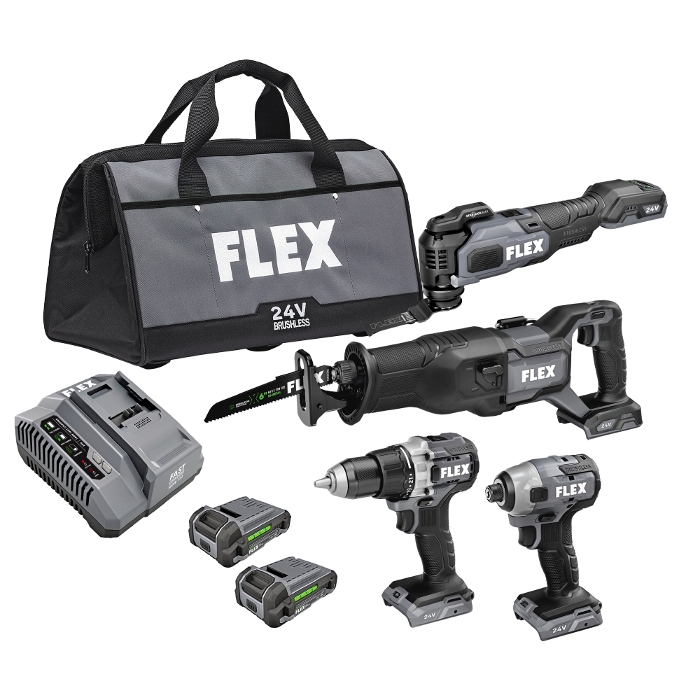 FLEX 24V Reciprocating Saw, Oscillating Multi-Tool, Drill Driver, and Impact Driver Kit