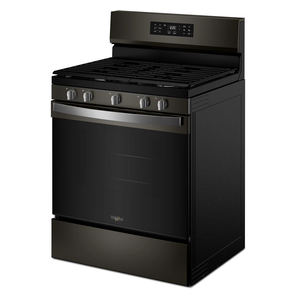 30-inch dark stainless steel gas range with five control knobs and digital display from kitchen appliances collection