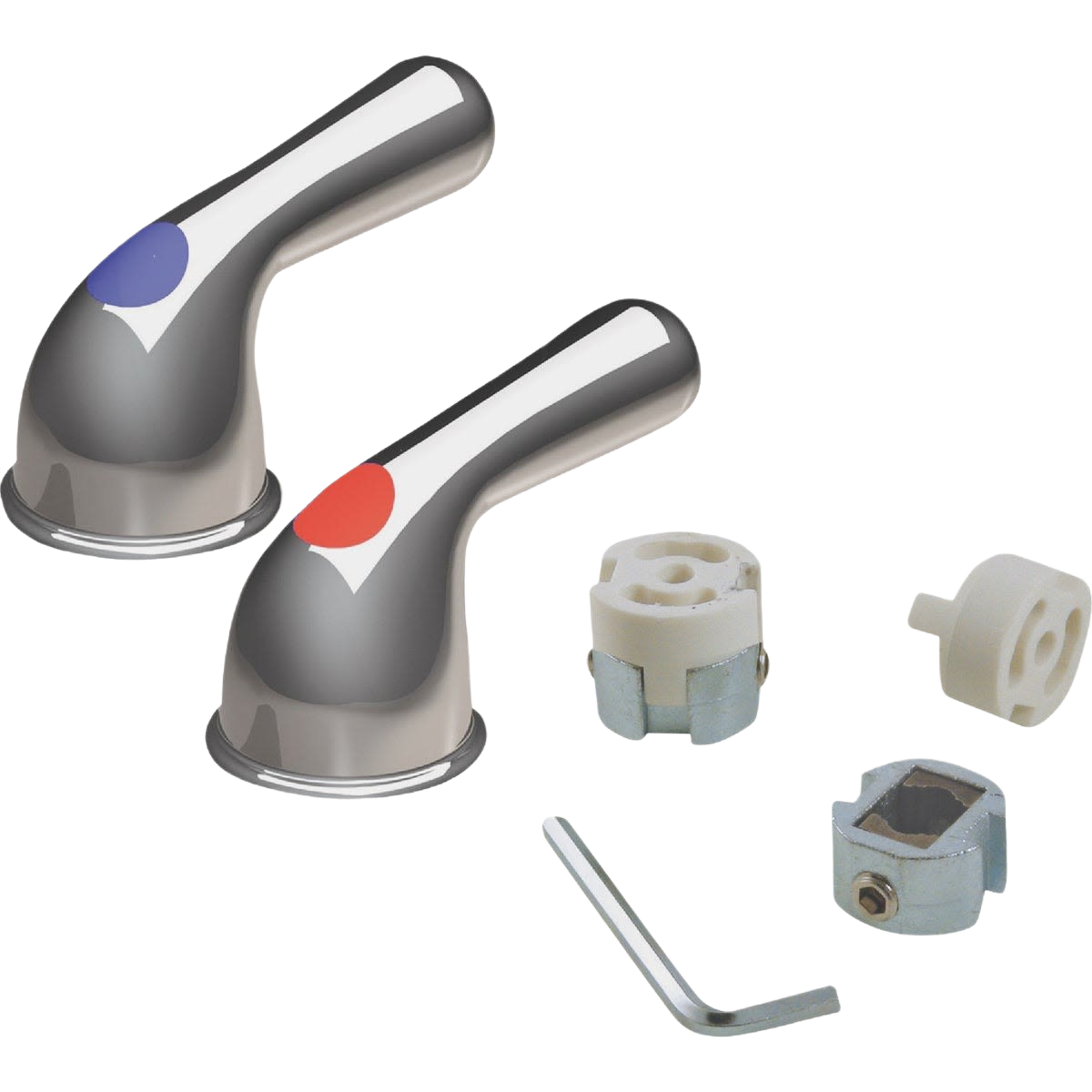 Set of two universal ergonomic lever faucet handles with color indicators and included plumbing repair parts under $50 collection