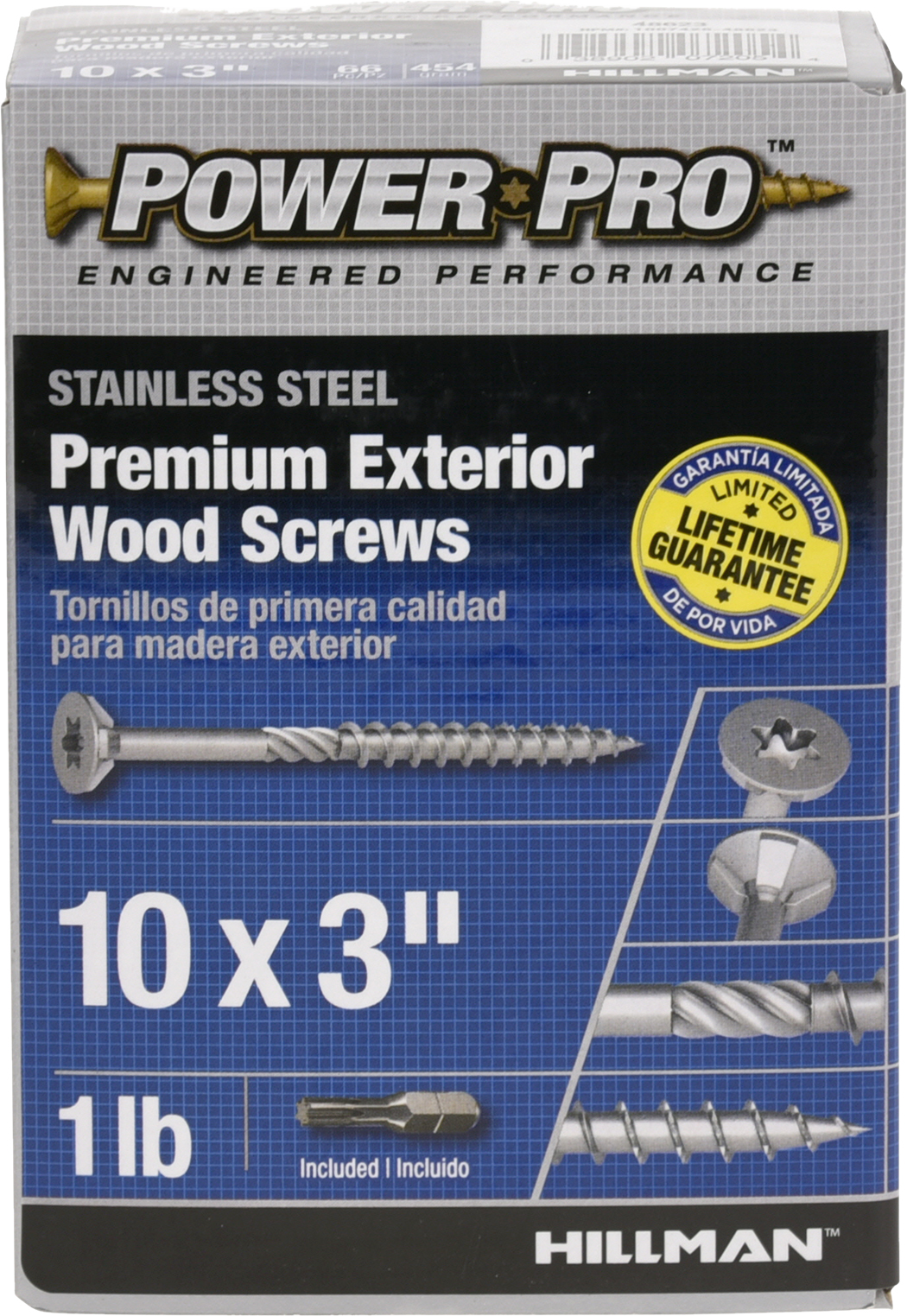 Power Pro Premium 305 Stainless Steel Wood Screws (#10 x 3") - 1lb Box - 66 pc