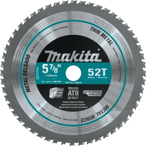 Circular thin metal cutting blade with 52 teeth and carbide tips for efficient home improvement and tool use