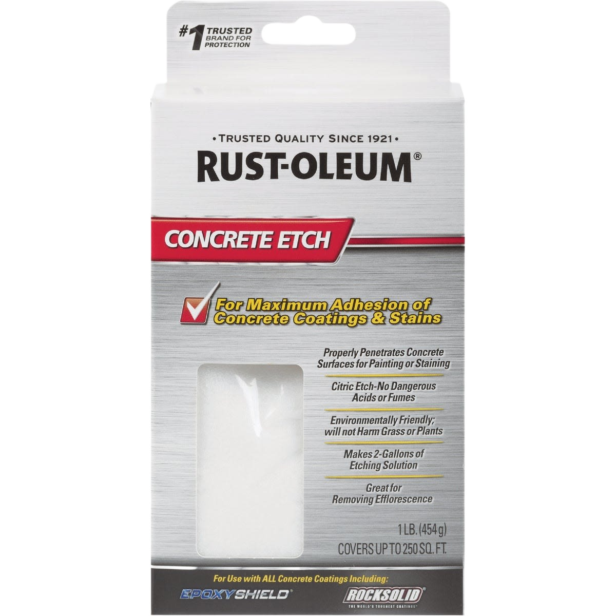 Rust-Oleum Concrete Etch packaging for preparing concrete surfaces in tools and home improvement projects