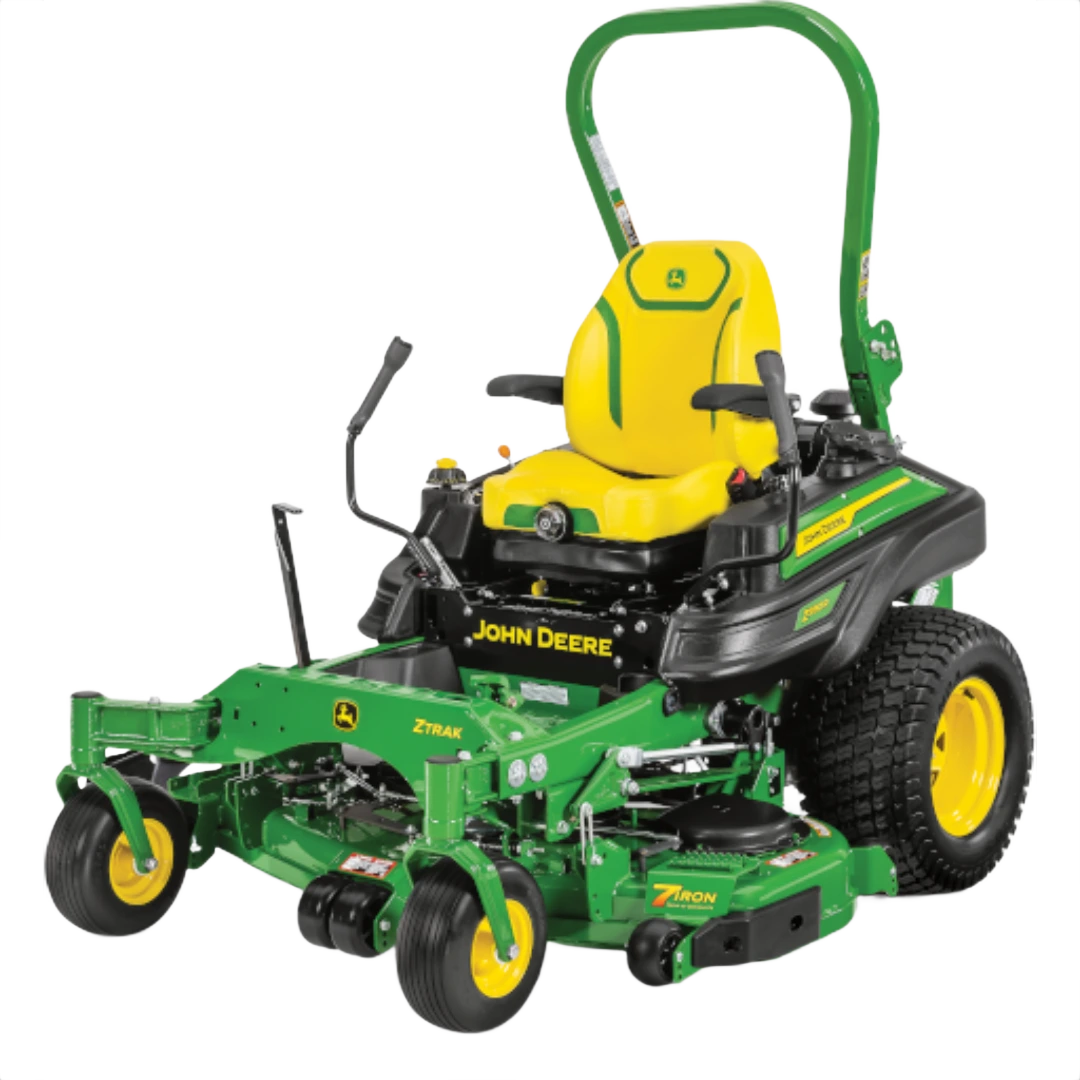 Green and yellow zero-turn commercial lawn mower with 60-inch cutting deck and high-back padded seat for home improvement use