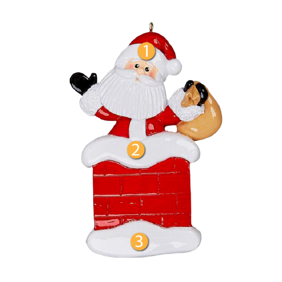 Santa figurine in red suit with sack sitting in snowy red brick chimney for Christmas decorations under $50 collection