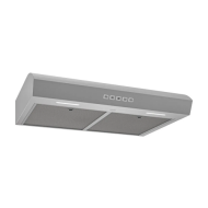 stainless steel under cabinet range hood with mesh filters and push-button controls in kitchen appliances collection