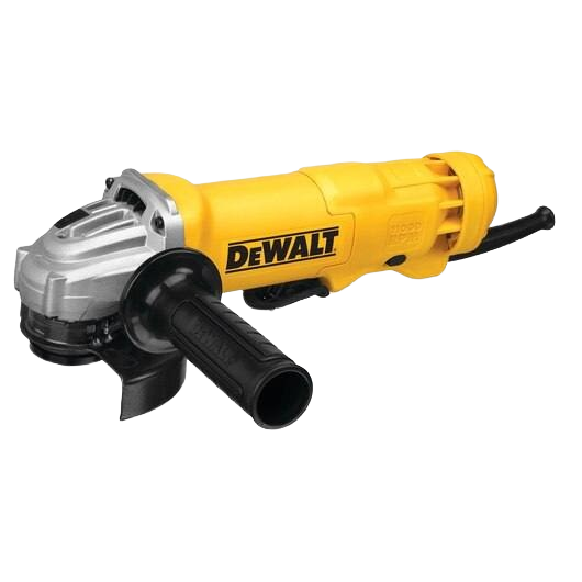 Yellow and black handheld power grinder with ergonomic side handle for versatile home improvement and metal grinding tasks