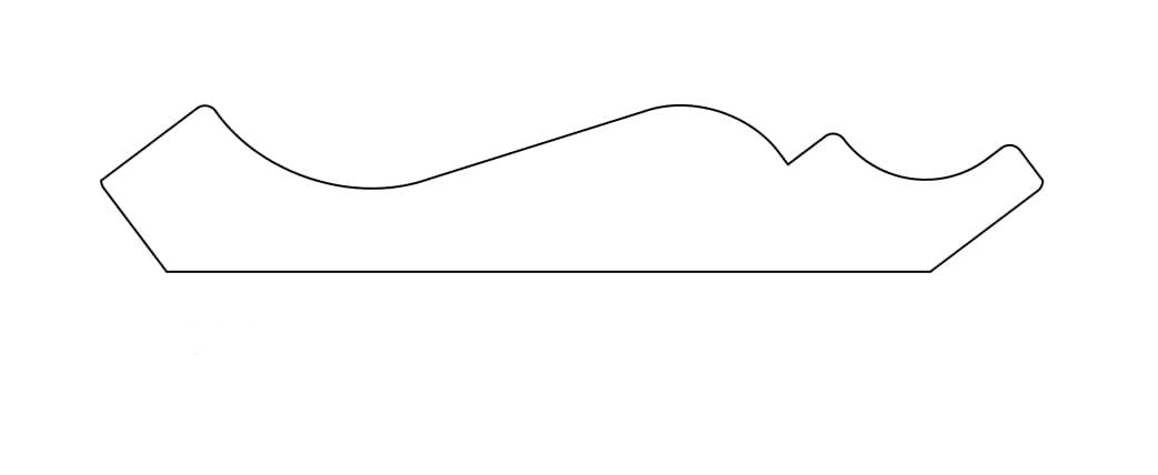 Profile silhouette of oak crown molding designed for home improvement and lumber building projects.