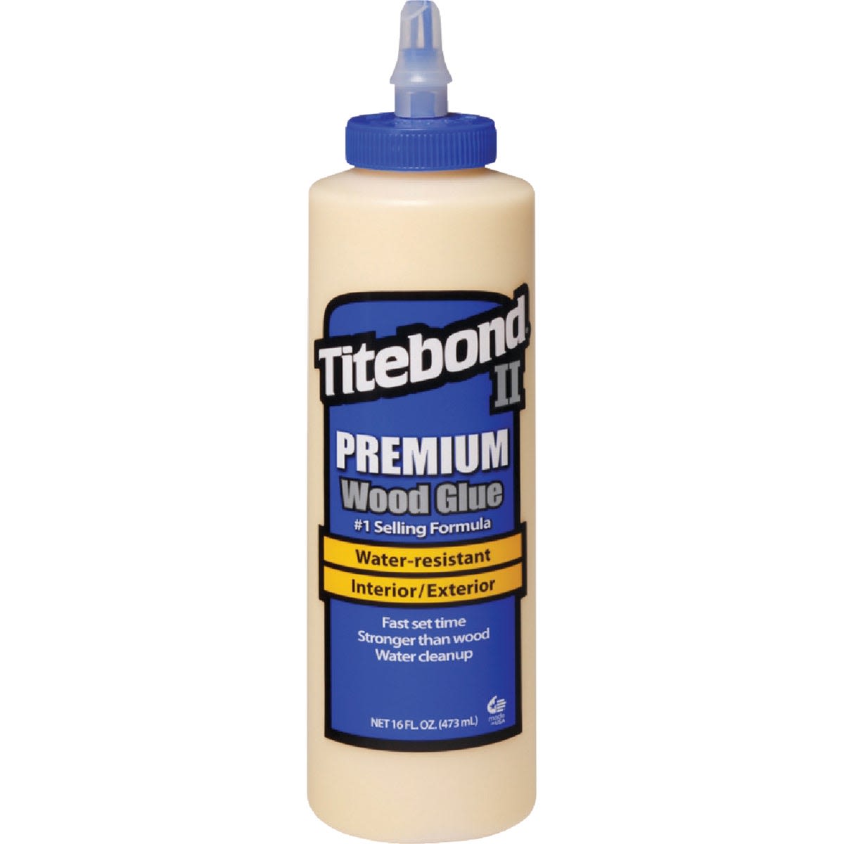 16 oz bottle of water-resistant wood glue for interior and exterior use in home improvement projects
