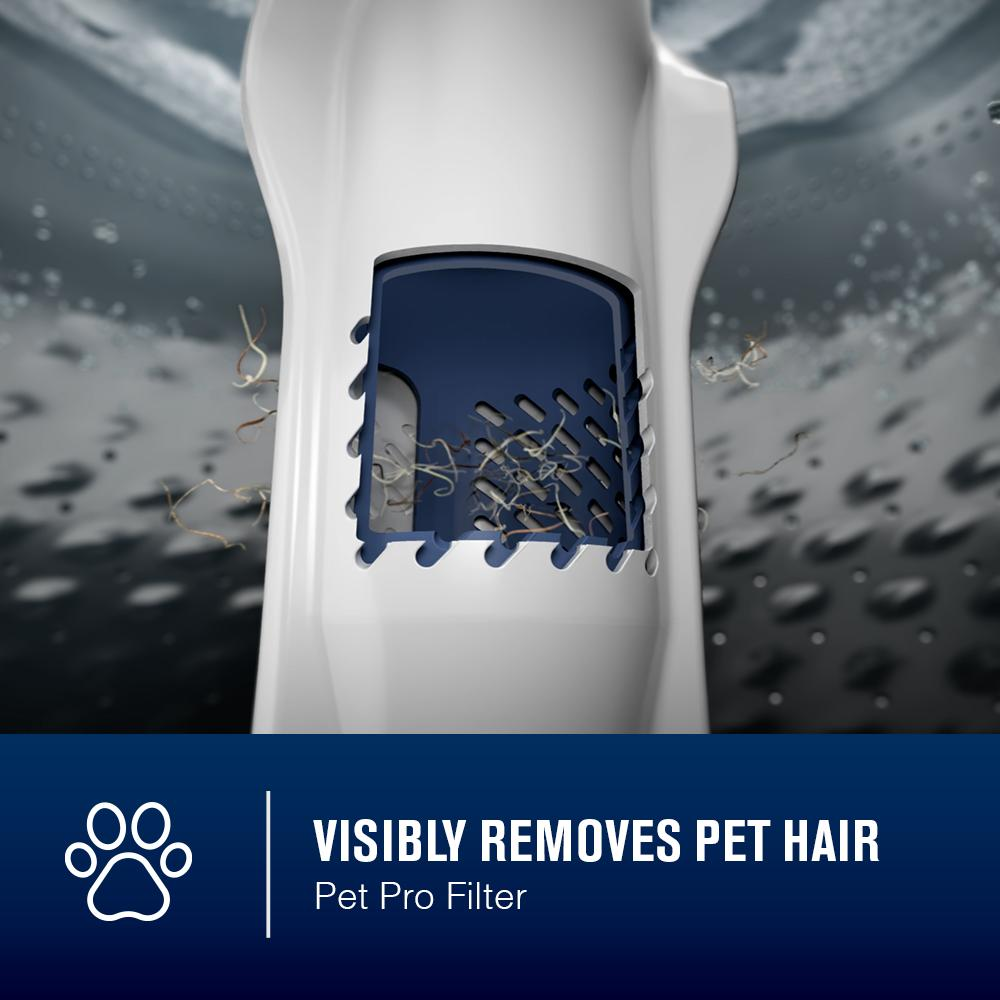 Close-up of Pet Pro filter capturing pet hair inside a top load washer drum from washers and appliances collection.