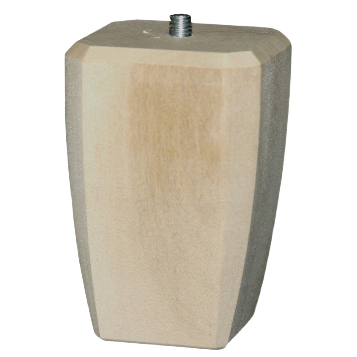 Square tapered hardwood bun foot with threaded metal insert for furniture support in home improvement projects