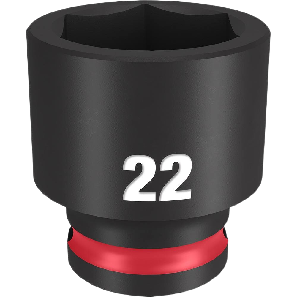22-mm black impact socket with red ring designed for high torque applications in hand tools and woodworking collections