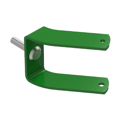 Green metal fork attachment with mounting pin designed for wheels and tires in home improvement tasks