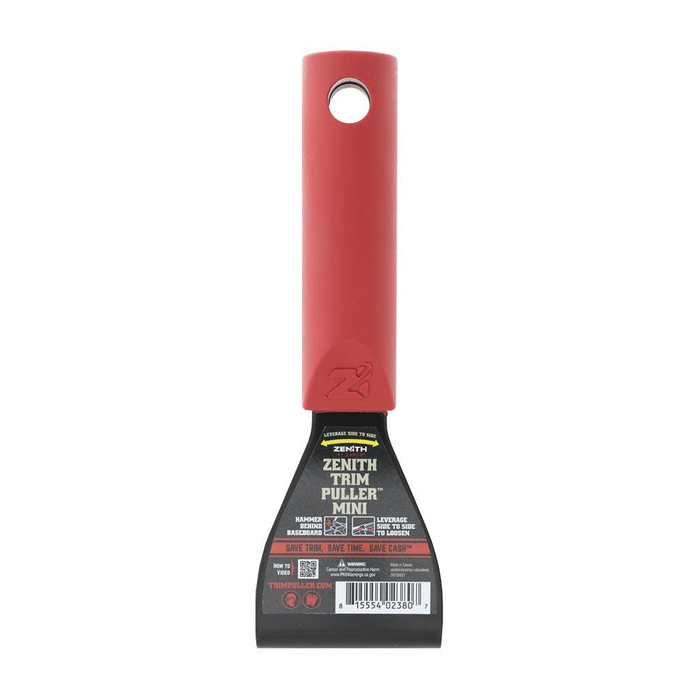 Mini trim puller with red handle and compact metal blade designed for precision in home improvement tasks