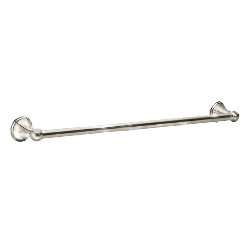 Brushed nickel towel bar with subtle decorative detailing, designed for bathroom home improvement projects