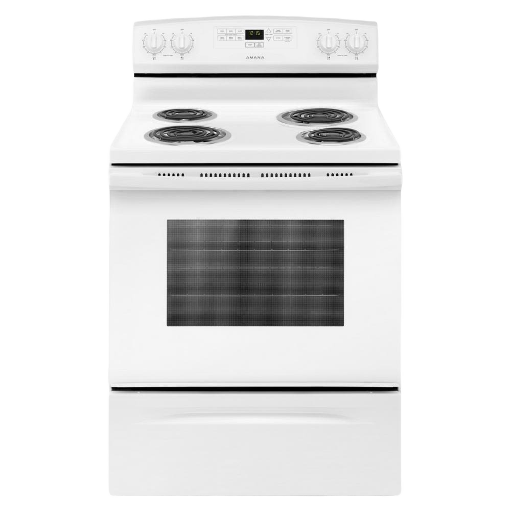White electric range with coil burners and digital control panel in ranges and kitchen appliances collection