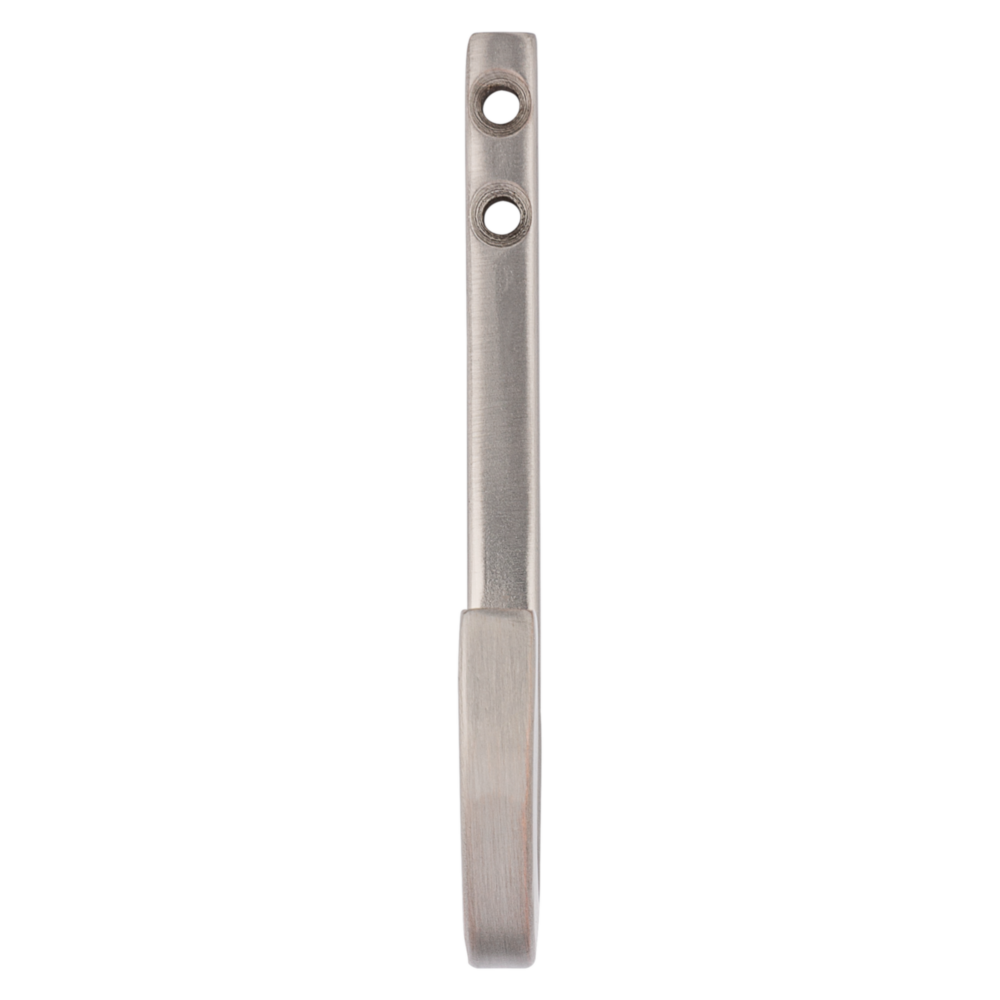 Slim satin nickel steel multipurpose hook with two screw holes for storage and organization under $50 collections.