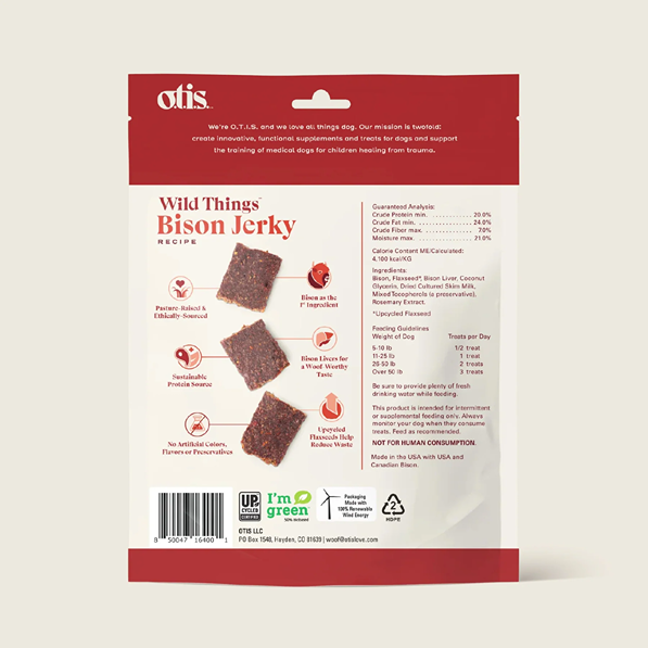 Resealable pouch of protein-rich bison jerky dog treats for pets in treats and farm & pet collections under $50