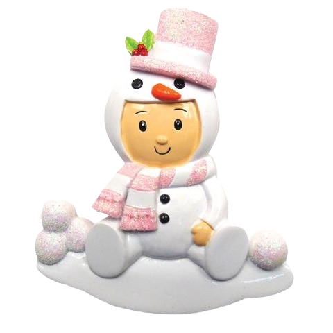 Adorable personalized snowman baby girl ornament with pink hat and scarf for Christmas Ornaments & Tree Decorations under $50 collection