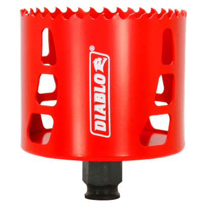 Red bi-metal hole saw with Snap-Lock mandrel system for woodworking tools in home improvement under $50 collections