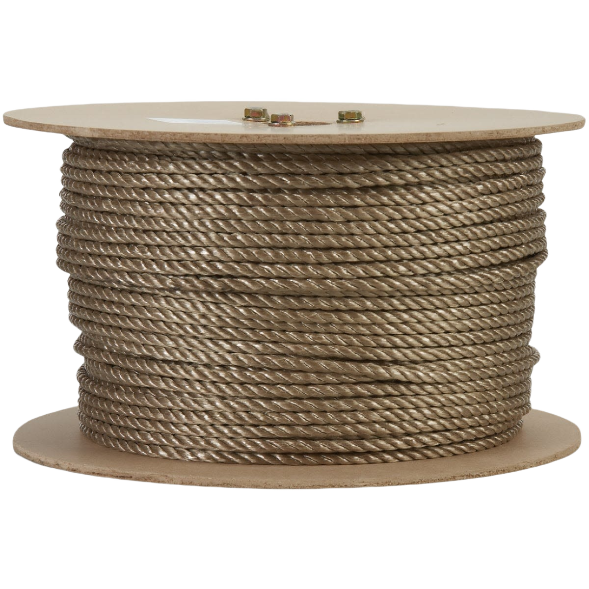 Bulk spool of twisted unmanila polypropylene rope in natural tan color for home improvement projects and tools use