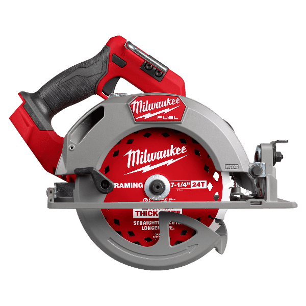 Cordless circular saw with ergonomic black and red handle and durable metal blade guard for home improvement projects
