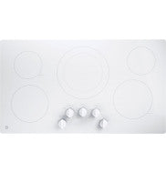 White built-in electric cooktop with five knob controls from the cooktops and kitchenware collection