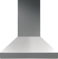 Large sleek stainless steel chimney hood with strong blower for modern kitchen appliances and range hoods collection