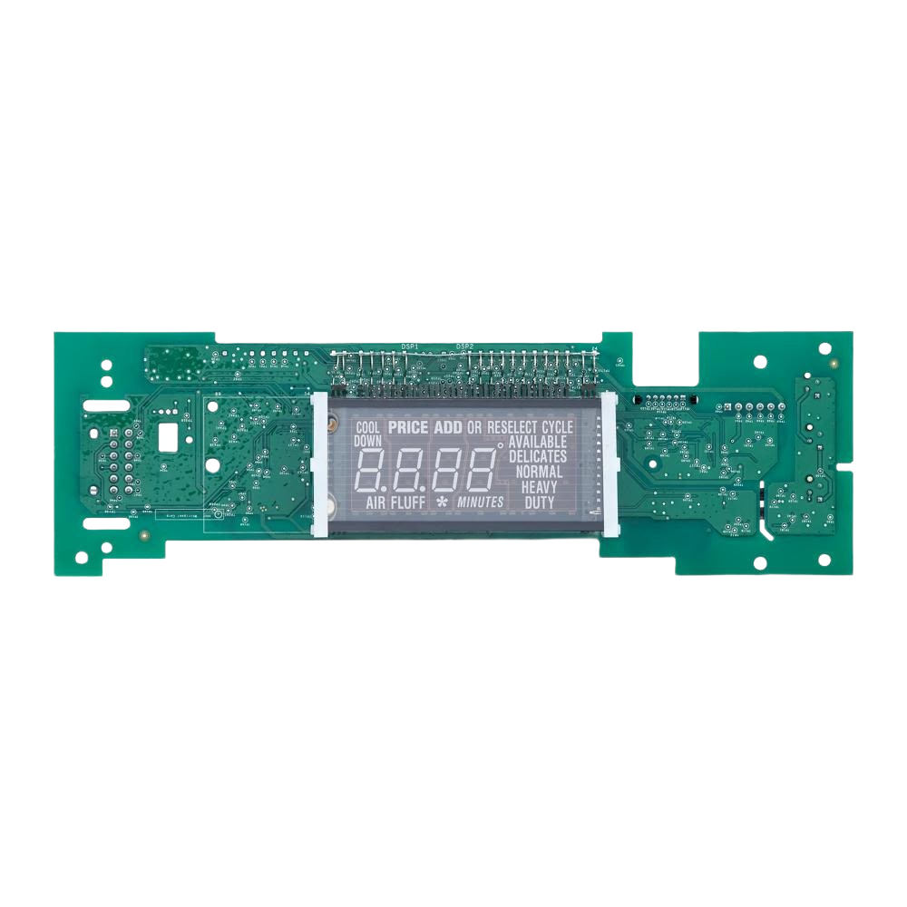 Green electronic control board with digital display panel for cycle selection in gas dryer appliances collection