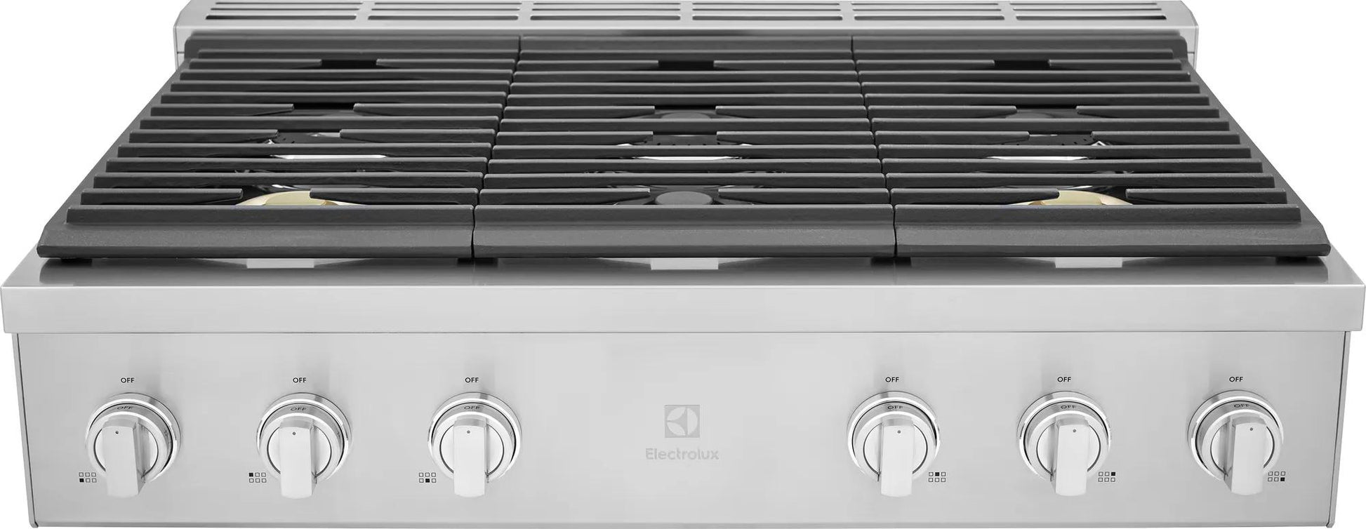 36-inch stainless steel gas rangetop with six burners including two flexible brass power burners from Cooktops collection