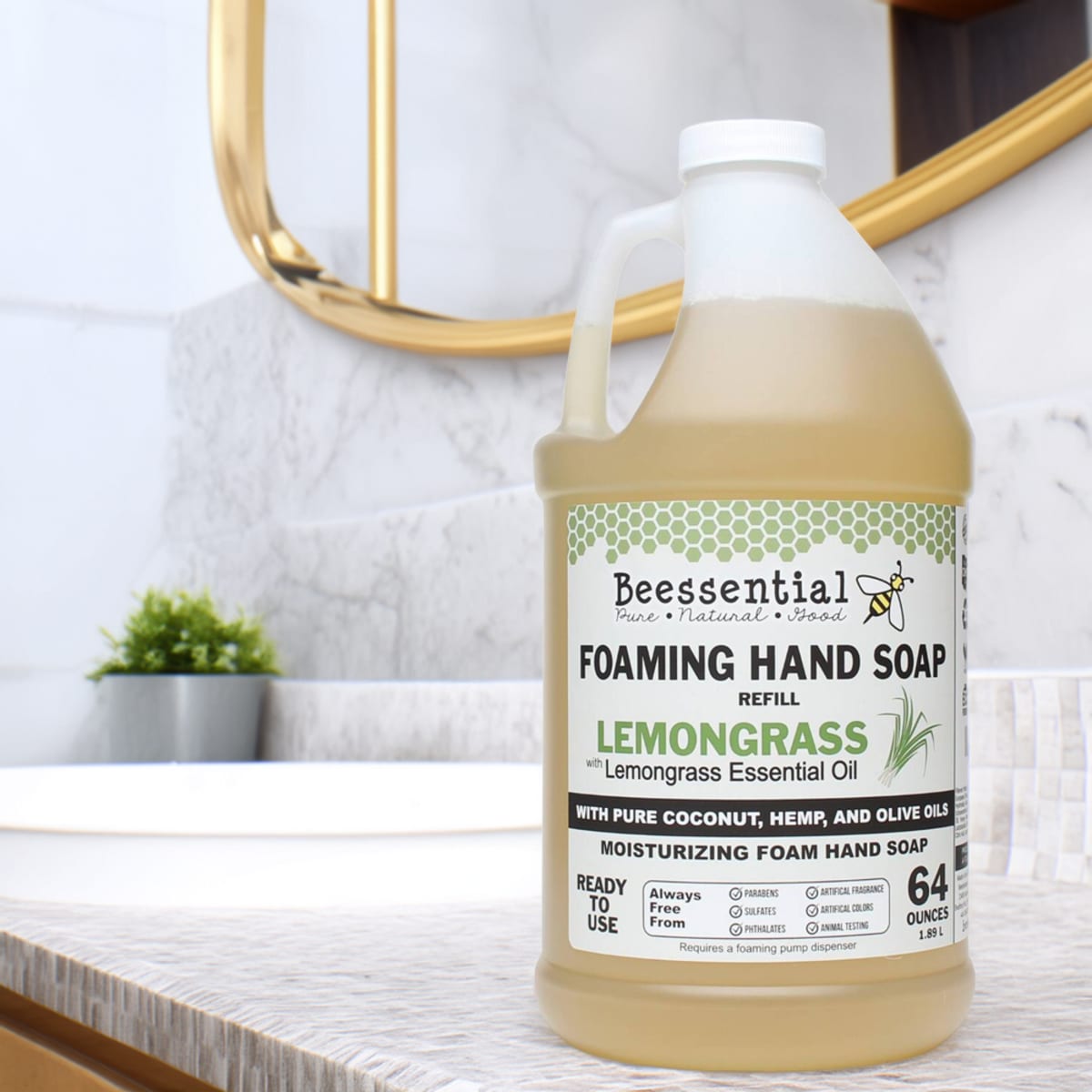 64 oz lemongrass foaming hand soap refill with moisturizing coconut, hemp, and olive oils in Health & Beauty collections