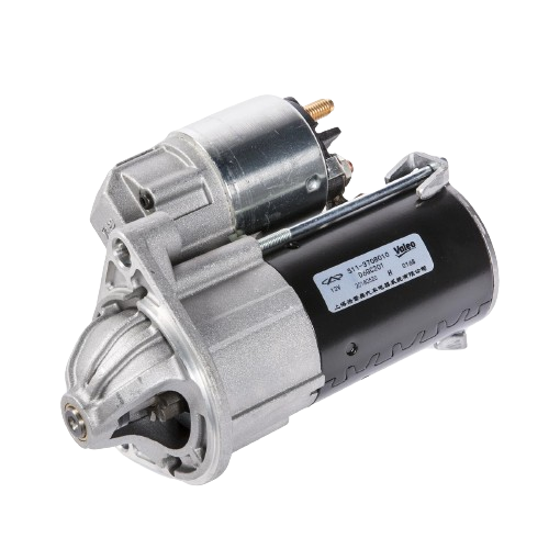 Compact electric starter motor with mounting flange and solenoid for automotive and equipment repair applications