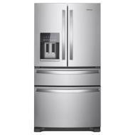 Stainless steel French door refrigerator with bottom freezer and exterior water dispenser for kitchen appliances collection