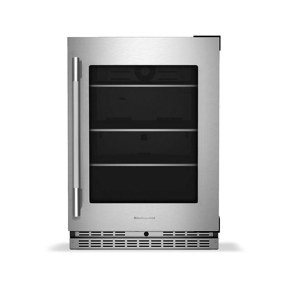 24-inch undercounter refrigerator with glass door, metallic accents, and stainless steel finish in appliances collection