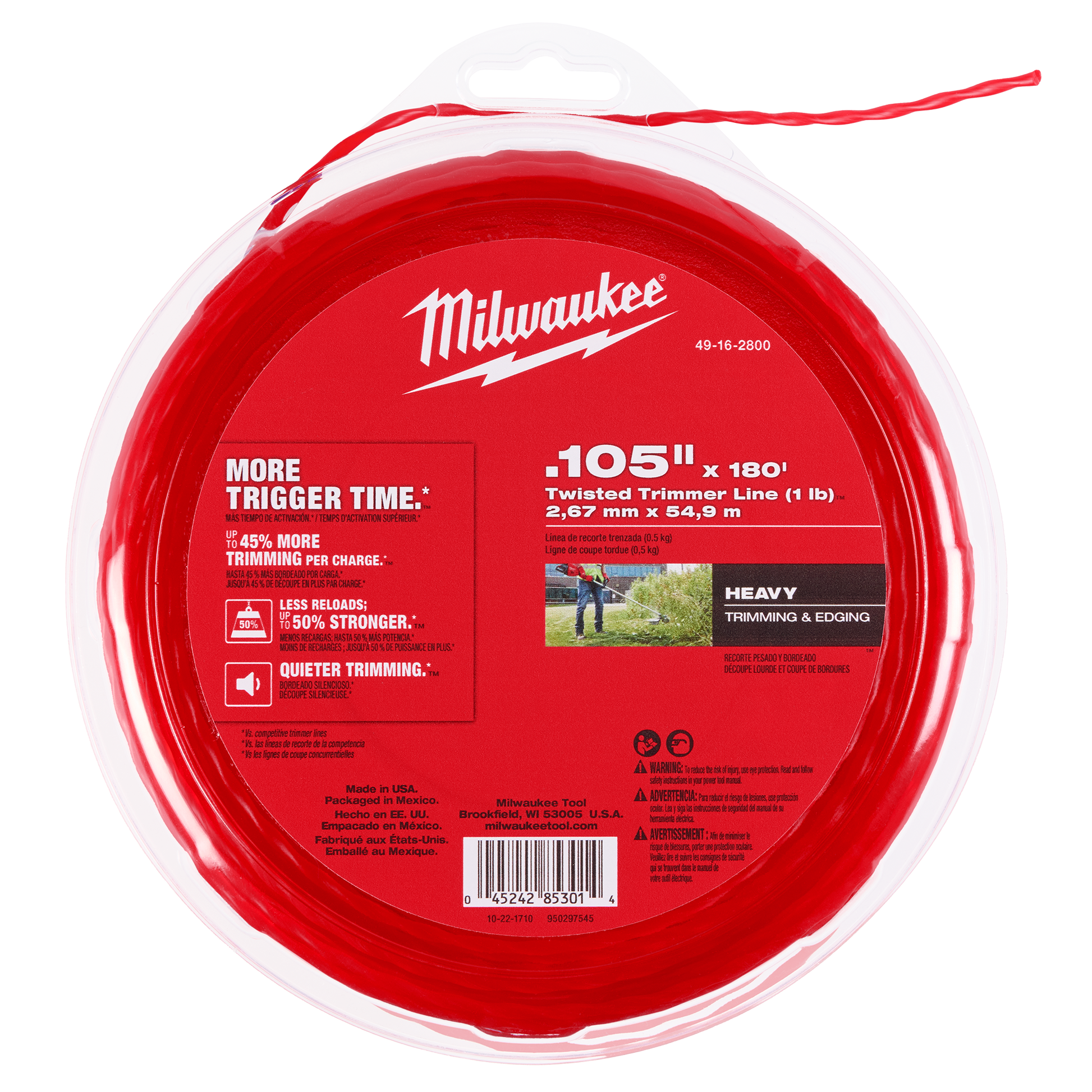 Red twisted trimmer line designed for heavy trimming and edging with durable performance for tools and home improvement tasks