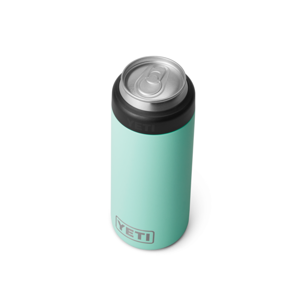 Mint green slim can insulator with black rim and YETI logo from Drinkware and Kitchen & Kitchenware collections